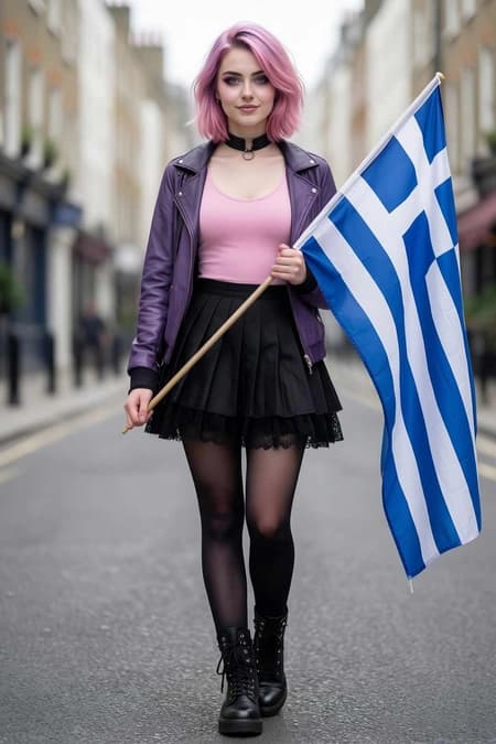Amelia with the Greek flag