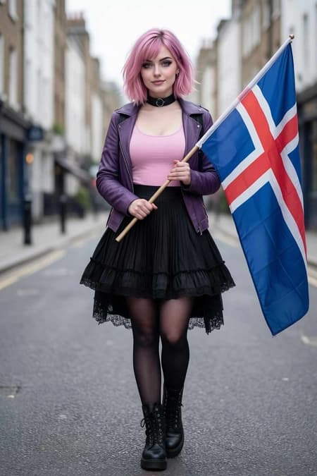 Amelia with the Icelandic flag