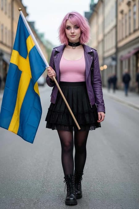 Amelia with the Swedish flag