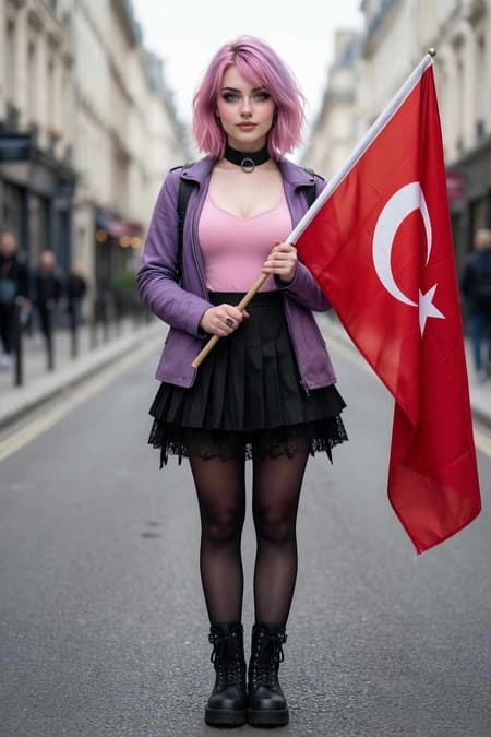 Amelia with the Turkish flag
