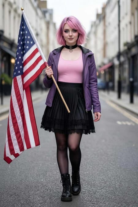 Amelia with the US flag