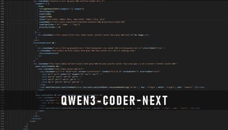 Qwen3 Coder Next local coding agent on laptop screen