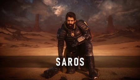 Armored Soltari Enforcer facing cosmic entity on Carcosa