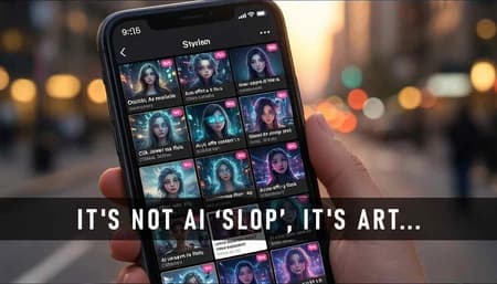 Crowded social feed filled with repetitive AI generated posts