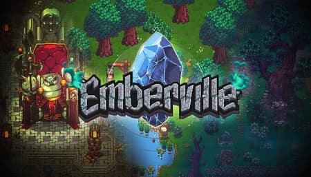 Emberville key art: dark fantasy pixel action RPG scene
