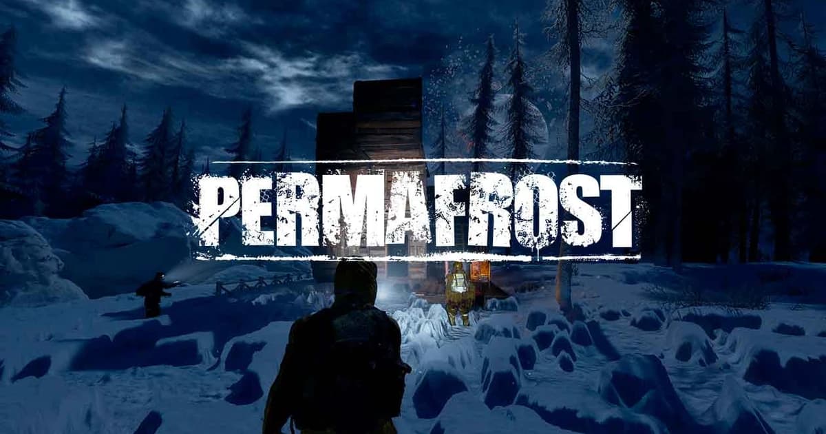 Permafrost icy apocalypse survivor with dog companion