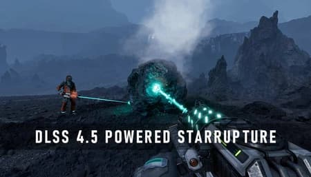 DLSS 4.5 powered StarRupture refinery at dusk