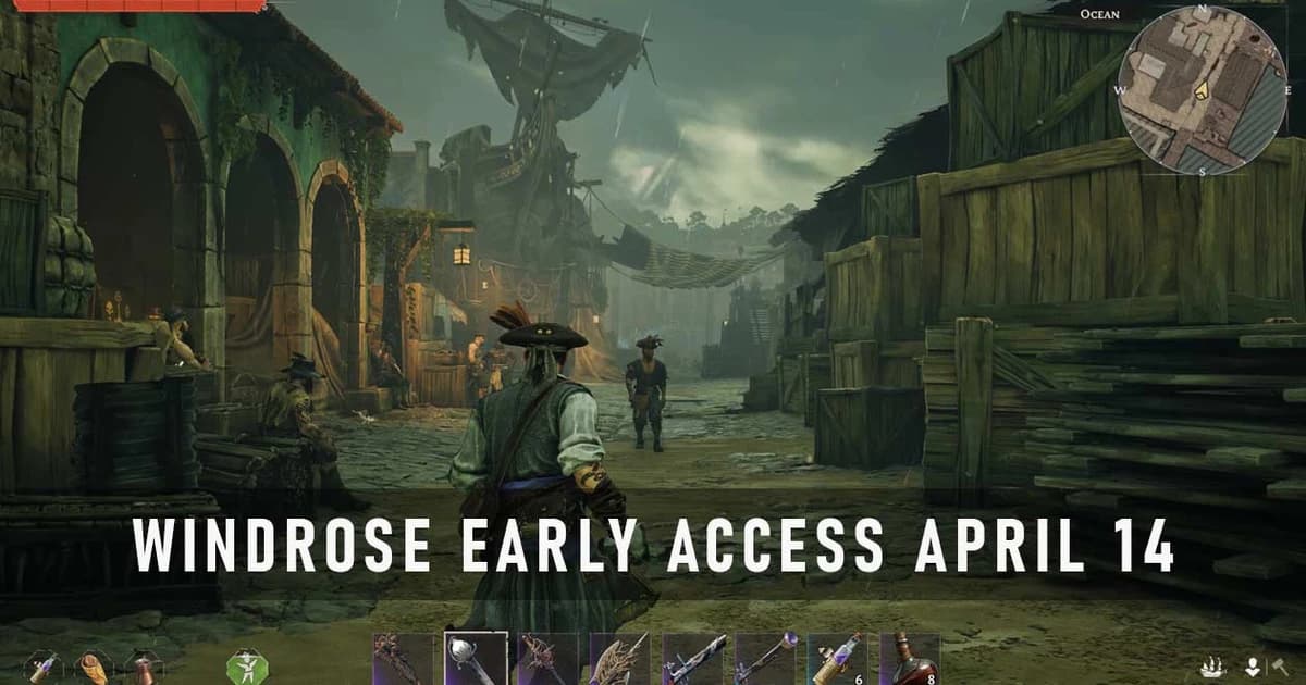 Windrose Pirate Ship Sailing Procedural Islands at Dusk