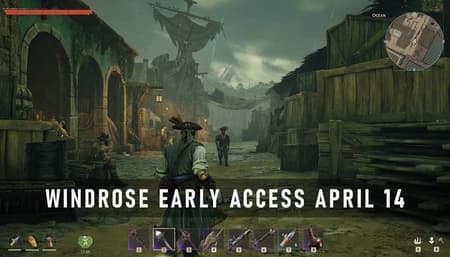 Windrose Pirate Ship Sailing Procedural Islands at Dusk