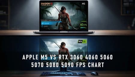 Apple M5 vs RTX 3060 4060 5060 5070 5080 5090 FPS Chart