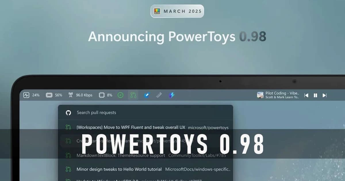 PowerToys 0.98 Command Palette Dock on Windows 11 desktop